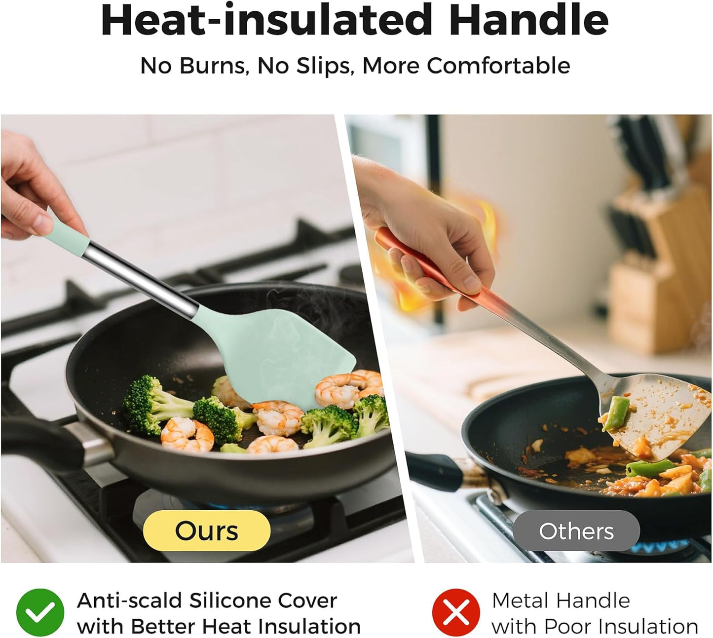 28 Pcs Silicone Cooking Utensils Set with Stainless Steel Handle, 446℉ Heat-Resistant Kitchen Utensils Set with Holder, Dishwasher Washable Silicone Spatula for Non-stick Cookware (Light Green)