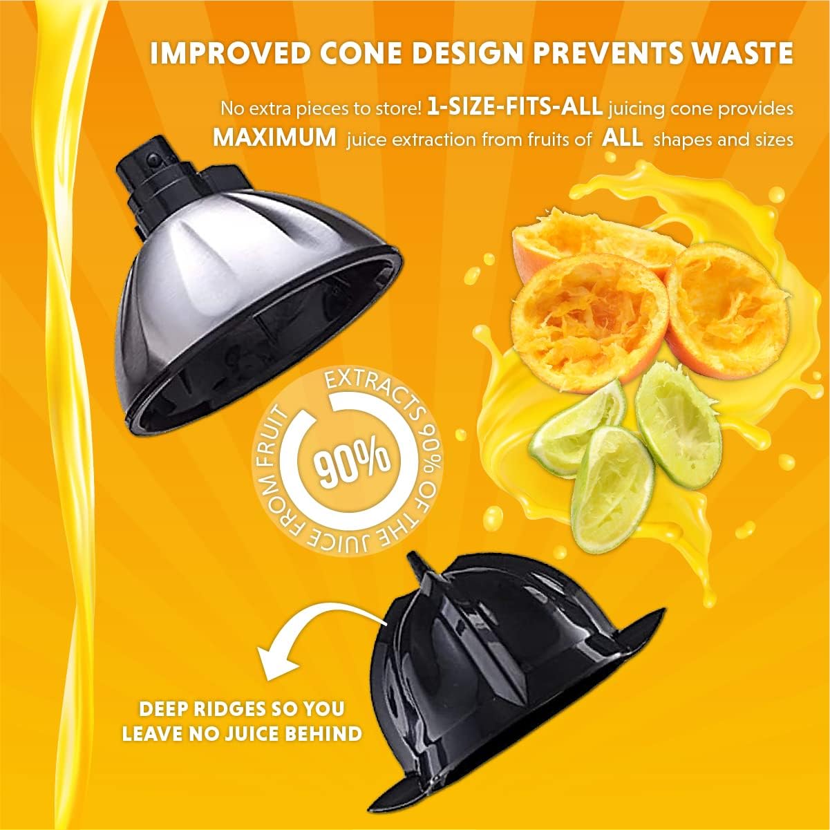 Premium Electric Orange Juicer | Stainless Steel Citrus Squeezer With New Ultra-Powerful Motor and Soft Grip Handle for Effortless Juicing, Auto Shutoff, Dishwasher-safe Parts, Pulp Control