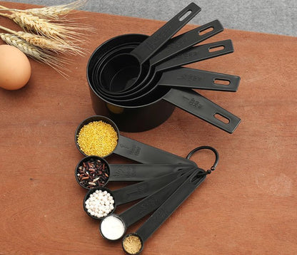 Measuring Cups and Spoons Set of 10, Stackable Plastic Measuring Cups and Spoons for Drying and Liquid Ingredients, Cooking and Baking