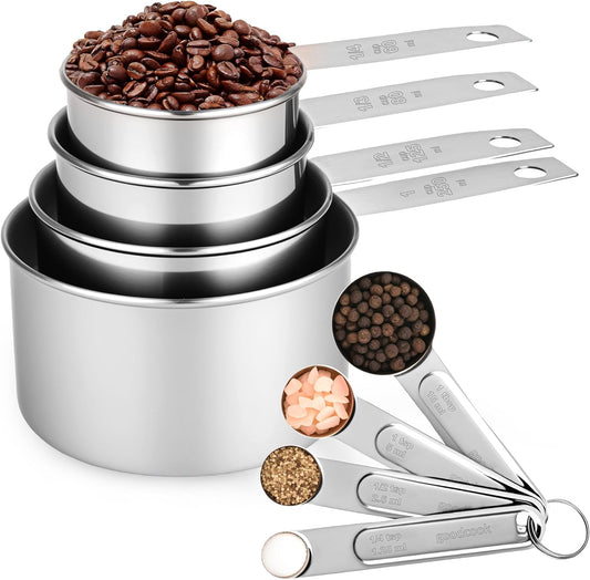 Measuring Cups and Spoons Set, 8 Piece | Nesting design for compact storage, includes 4 cups + 4 spoons, for cooking and baking