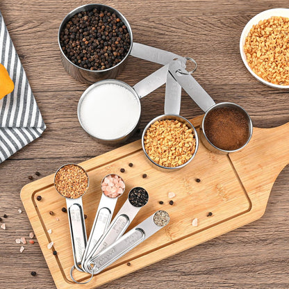 Measuring Cups and Spoons Set, 8 Piece | Nesting design for compact storage, includes 4 cups + 4 spoons, for cooking and baking