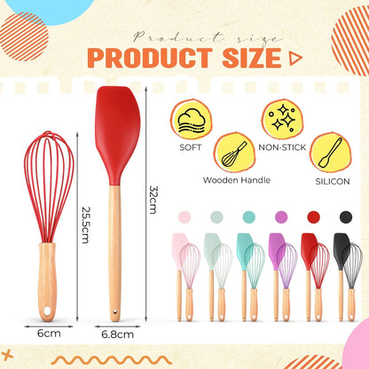 24 Pcs Silicone Spatula Whisk Set with Wooden Handle for Baking