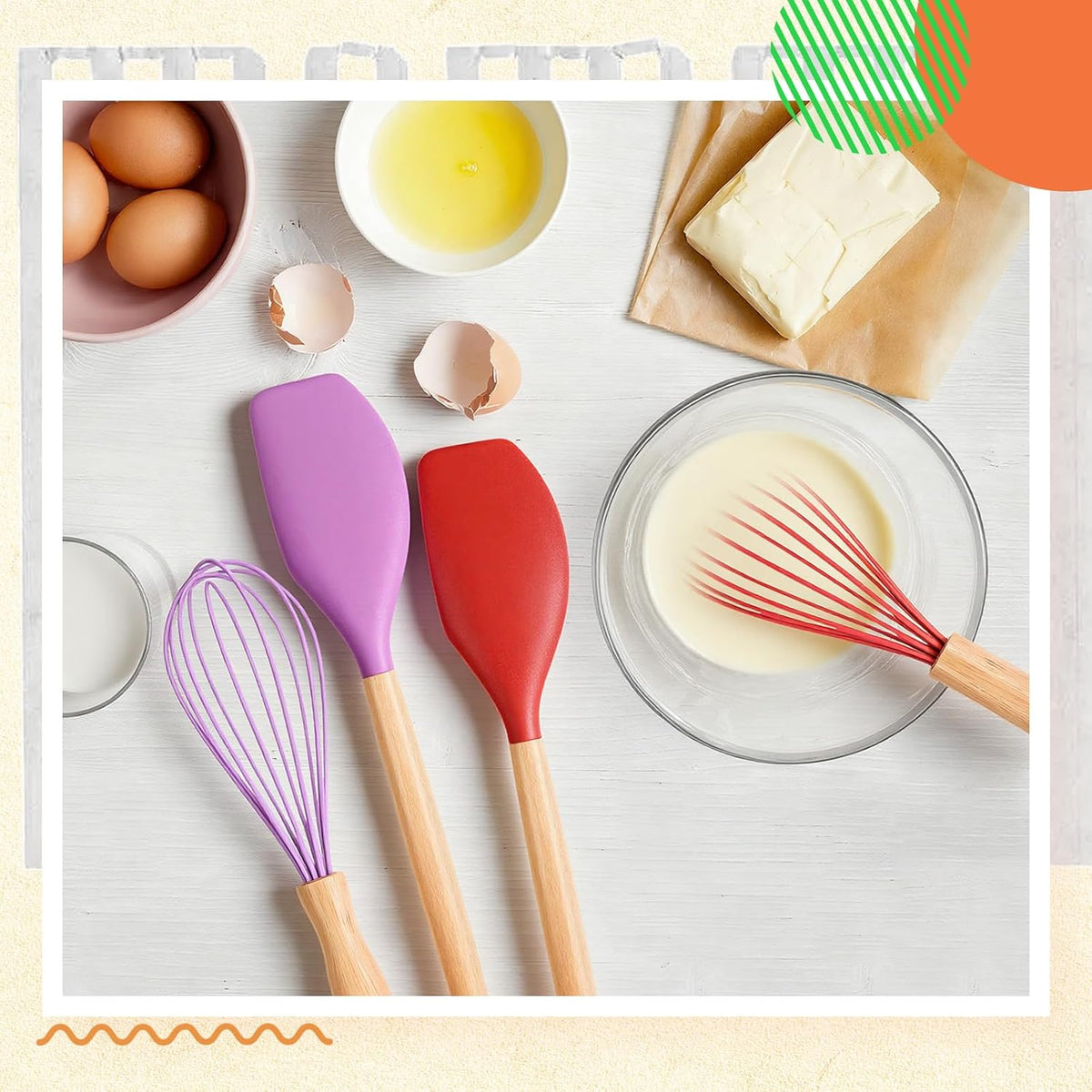 24 Pcs Silicone Spatula Whisk Set with Wooden Handle for Baking