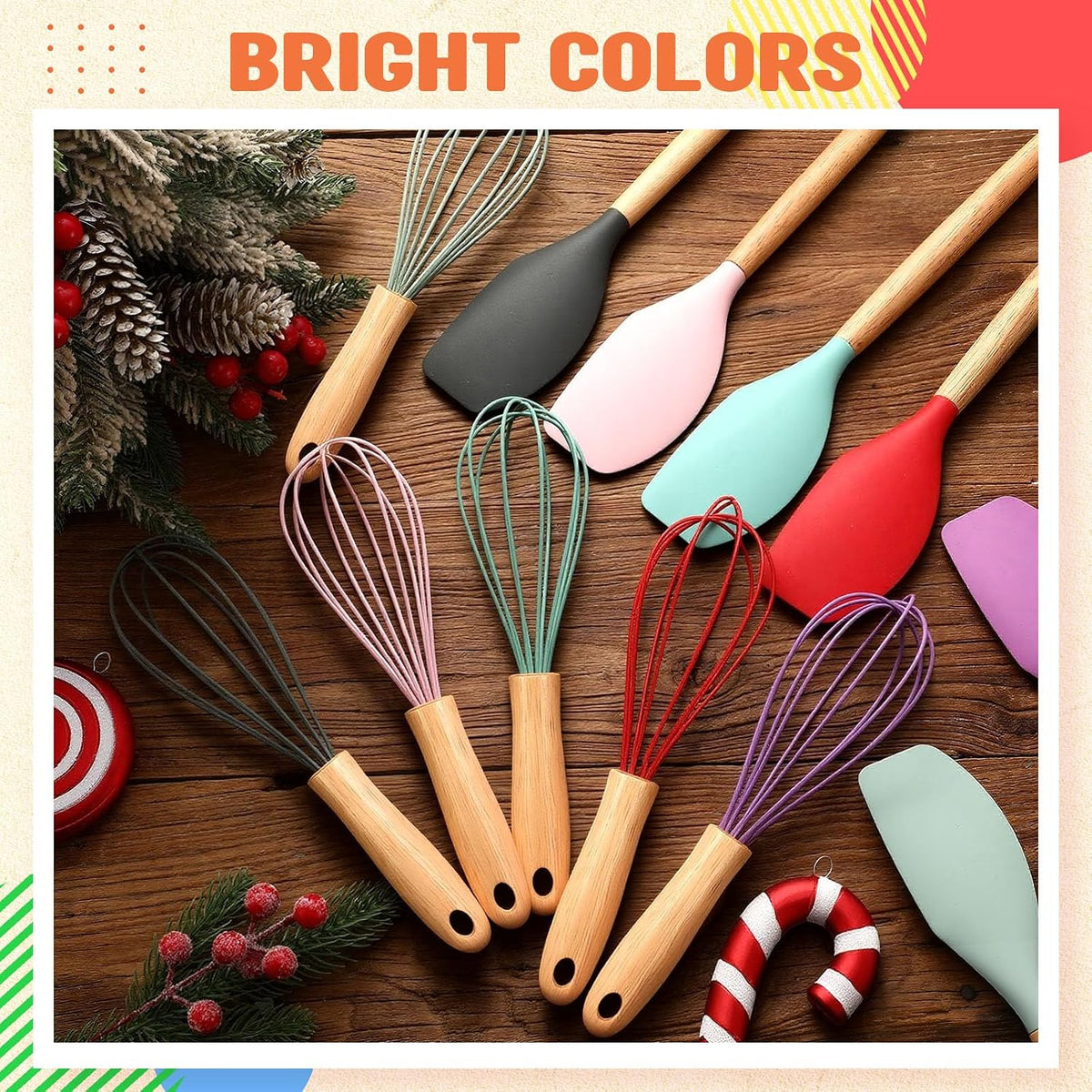 24 Pcs Silicone Spatula Whisk Set with Wooden Handle for Baking