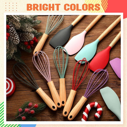 24 Pcs Silicone Spatula Whisk Set with Wooden Handle for Baking