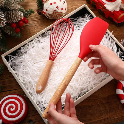 24 Pcs Silicone Spatula Whisk Set with Wooden Handle for Baking
