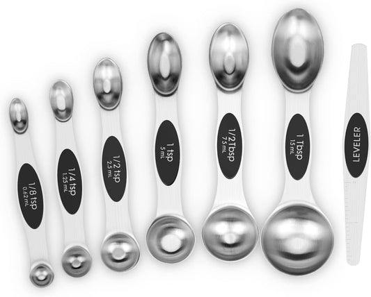 7 PCS Black Magnetic Measuring Spoons Set | Dual Sided, Stainless Steel Small Tablespoon, Teaspoons, Fits in Spice Jars, for Dry and Liquid