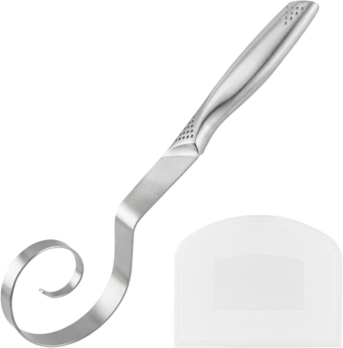 Seamless Danish Dough Whisk, 10" Stainless Steel Dutch Bread Dough Whisk with Scraper for Sourdough Bread Baking, Whisking, Pizza, Pastry, Cake Batter, Biscuits,Dishwasher Safe