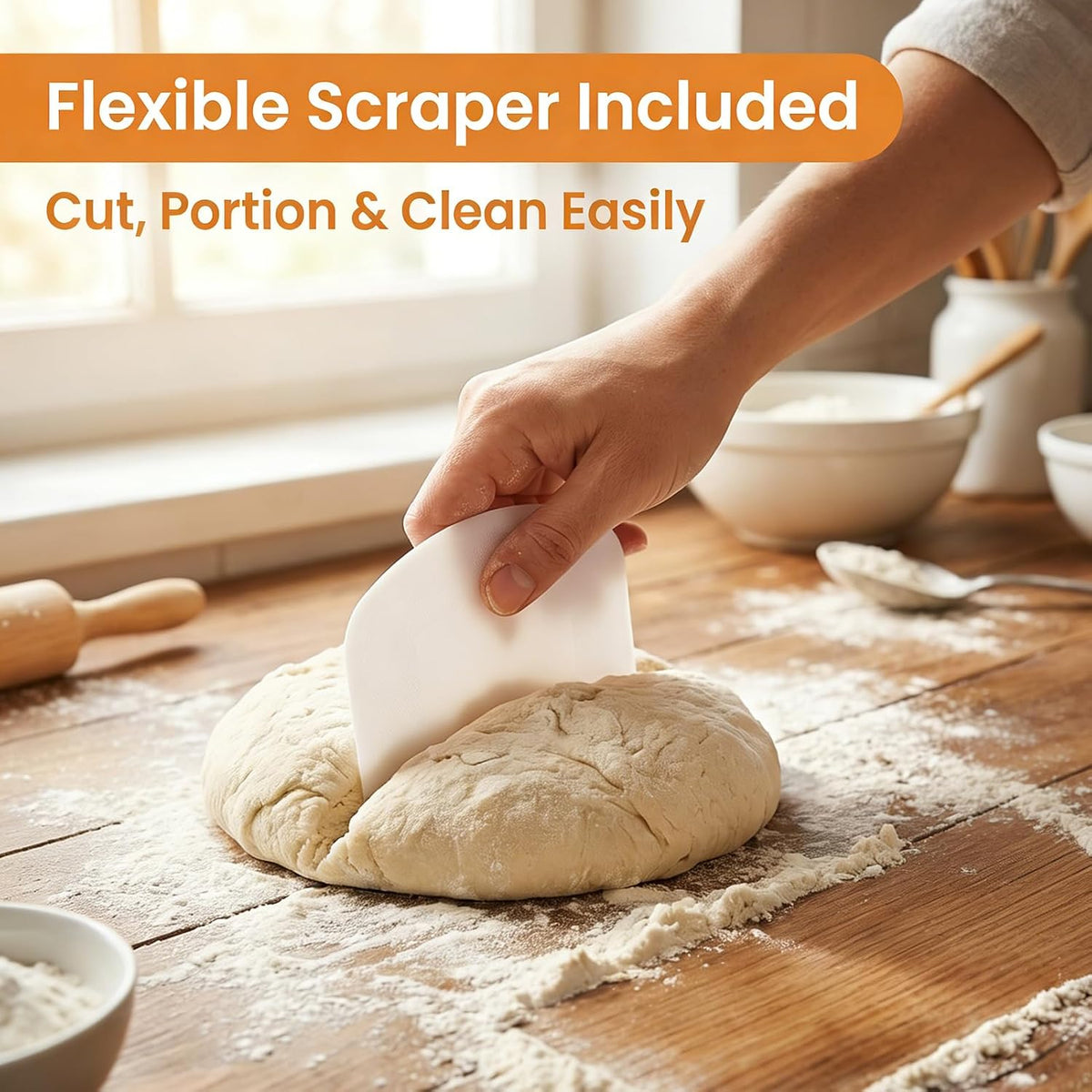 Seamless Danish Dough Whisk, 10" Stainless Steel Dutch Bread Dough Whisk with Scraper for Sourdough Bread Baking, Whisking, Pizza, Pastry, Cake Batter, Biscuits,Dishwasher Safe