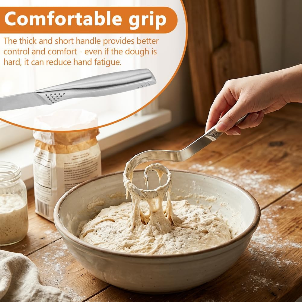 Seamless Danish Dough Whisk, 10" Stainless Steel Dutch Bread Dough Whisk with Scraper for Sourdough Bread Baking, Whisking, Pizza, Pastry, Cake Batter, Biscuits,Dishwasher Safe