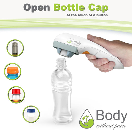 Electric Bottle Opener for Seniors - Automatic Solution for Easy Opening of Water Bottles. Ideal for Weak Hands or Those with Arthritis. Perfect for Soda, Milk, Juice. Battery Powered.