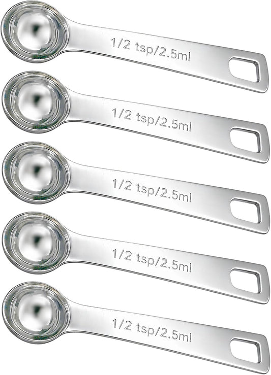 5PCS 1/2tsp(1/6tbsp, 2.5 ml) Measuring Spoon Teaspoons Stainless Steel Measure Spoons for Precise Cooking, Baking and Spices Measurement