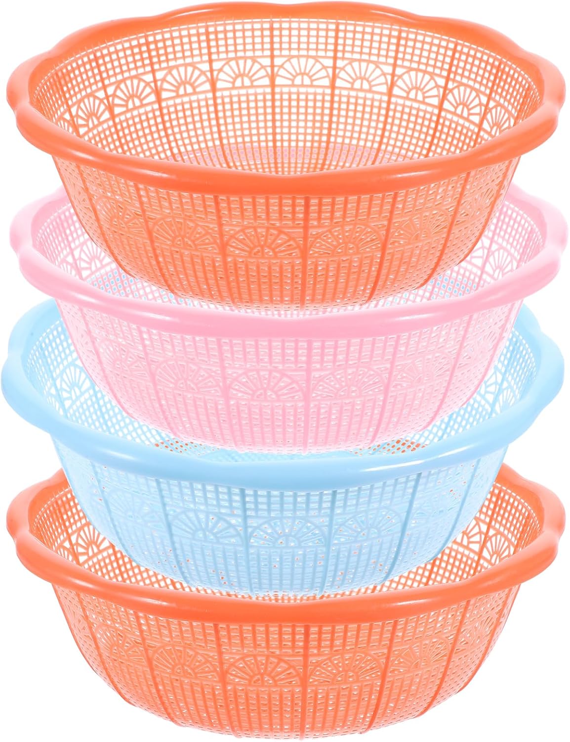 4Pcs Plastic Rice Wash Basin 9.05 Inch Food Strainer Bowl Multifunctional Fruit and Vegetable Washing Basket for Rice Rinsing Dough Kneading Kitchen Counter Use