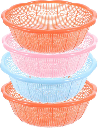 4Pcs Plastic Rice Wash Basin 9.05 Inch Food Strainer Bowl Multifunctional Fruit and Vegetable Washing Basket for Rice Rinsing Dough Kneading Kitchen Counter Use
