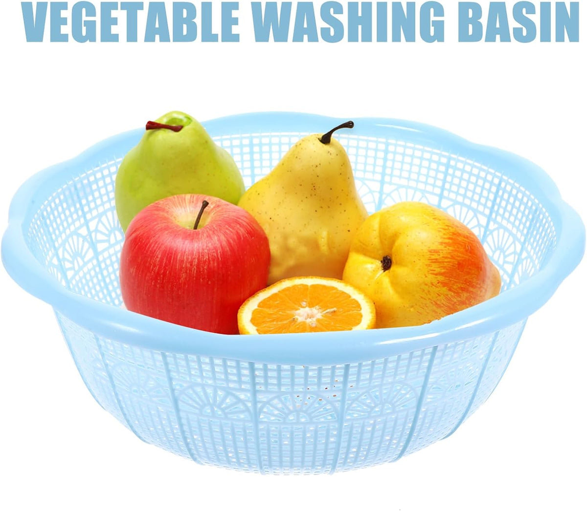 4Pcs Plastic Rice Wash Basin 9.05 Inch Food Strainer Bowl Multifunctional Fruit and Vegetable Washing Basket for Rice Rinsing Dough Kneading Kitchen Counter Use