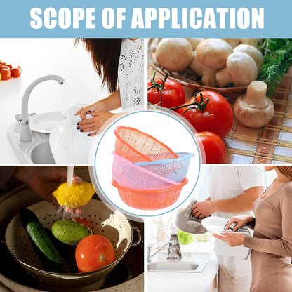 4Pcs Plastic Rice Wash Basin 9.05 Inch Food Strainer Bowl Multifunctional Fruit and Vegetable Washing Basket for Rice Rinsing Dough Kneading Kitchen Counter Use