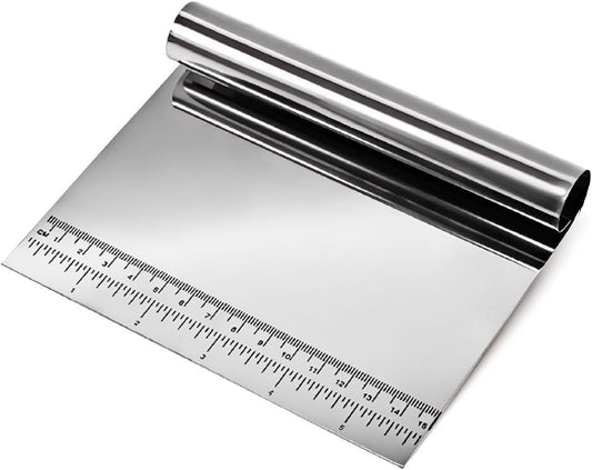 Dough Pastry Scraper Stainless Steel Bench Scraper with Measuring Scale Multipurpose for Butter, Cake, Onion, Vegetable, Pizza Cutter - Pastry Bread Separator