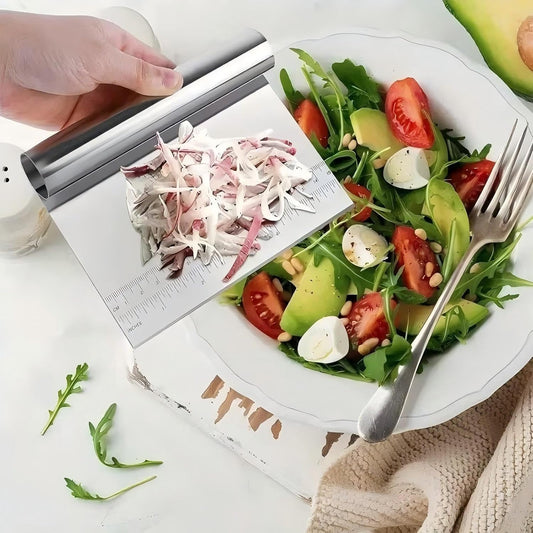 Dough Pastry Scraper Stainless Steel Bench Scraper with Measuring Scale Multipurpose for Butter, Cake, Onion, Vegetable, Pizza Cutter - Pastry Bread Separator