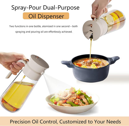19.6 oz Leak-Proof Glass Olive Oil Sprayer for Cooking, Fine Mist & Pour | 2 in 1 Oil Dispenser and Sprayer, Switch Between Fine Mist & Precision Pour for Air Fryer, BBQ, Salad, Baking - White