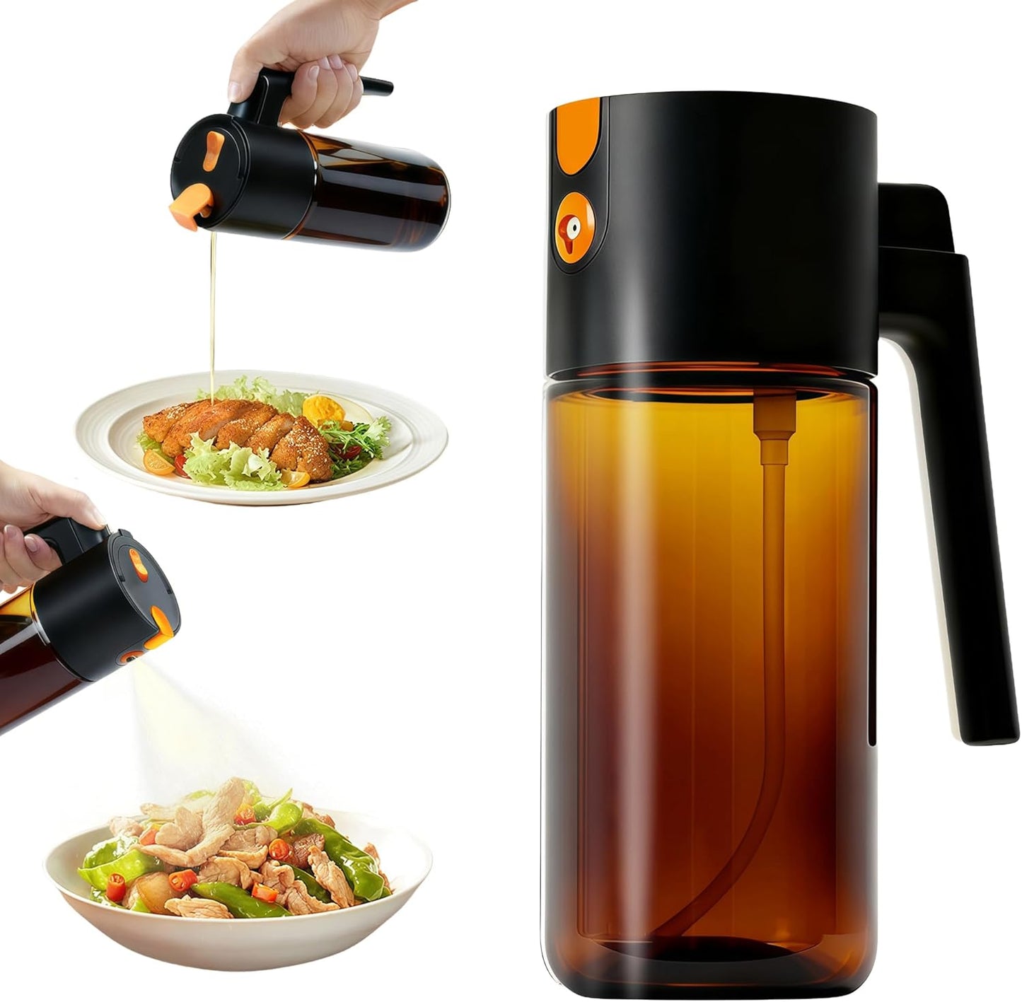 19.6 oz Leak-Proof Glass Olive Oil Sprayer for Cooking, Fine Mist & Pour | 2 in 1 Oil Dispenser and Sprayer, Switch Between Fine Mist & Precision Pour for Air Fryer, BBQ, Salad, Baking - White