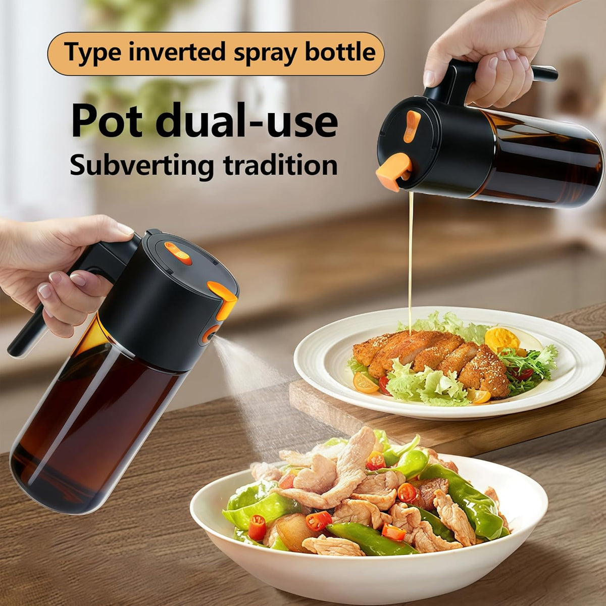 19.6 oz Leak-Proof Glass Olive Oil Sprayer for Cooking, Fine Mist & Pour | 2 in 1 Oil Dispenser and Sprayer, Switch Between Fine Mist & Precision Pour for Air Fryer, BBQ, Salad, Baking - White