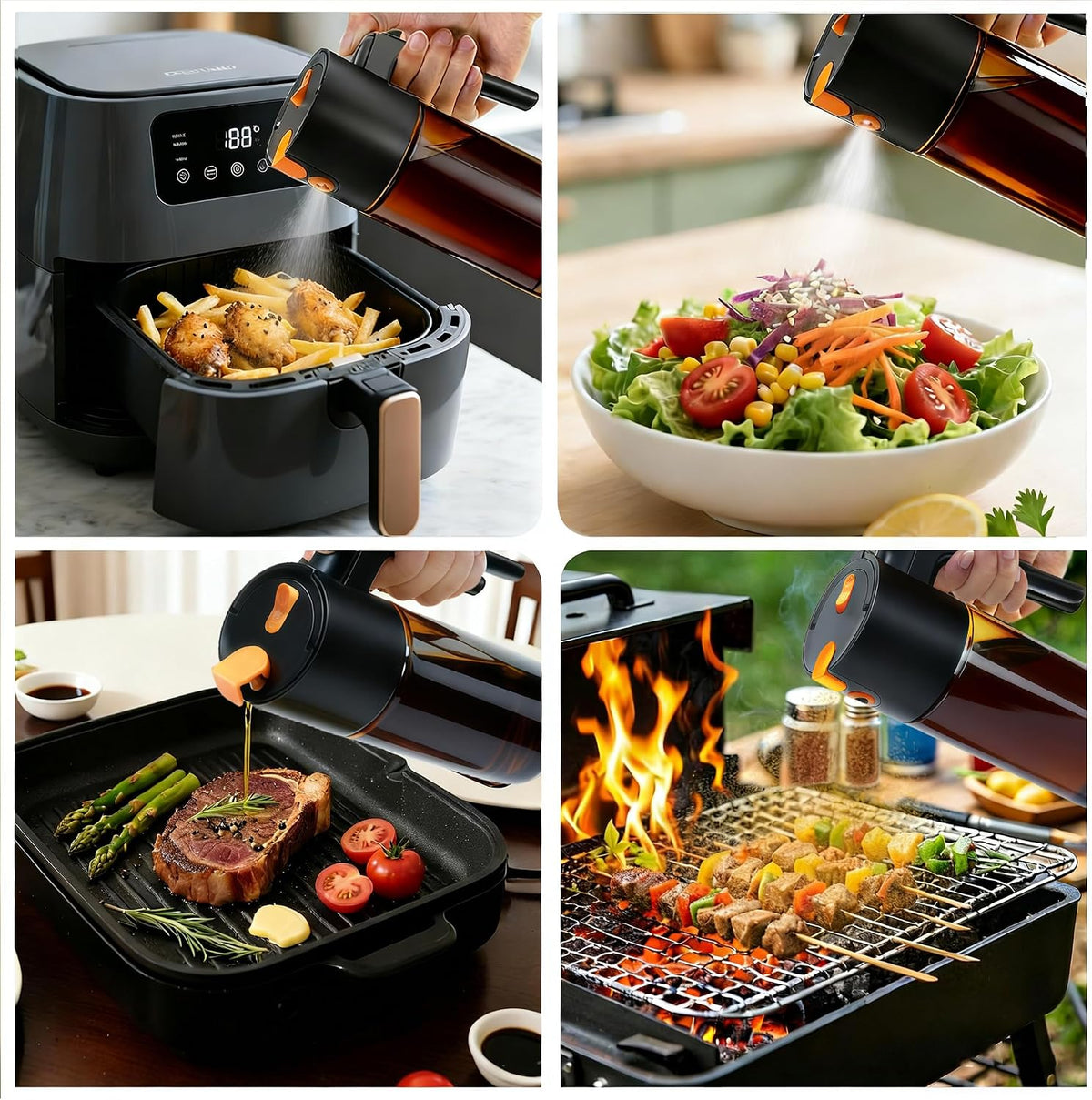 19.6 oz Leak-Proof Glass Olive Oil Sprayer for Cooking, Fine Mist & Pour | 2 in 1 Oil Dispenser and Sprayer, Switch Between Fine Mist & Precision Pour for Air Fryer, BBQ, Salad, Baking - White