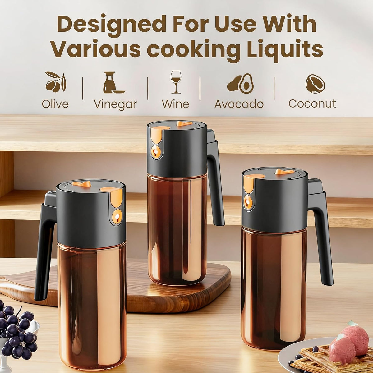 19.6 oz Leak-Proof Glass Olive Oil Sprayer for Cooking, Fine Mist & Pour | 2 in 1 Oil Dispenser and Sprayer, Switch Between Fine Mist & Precision Pour for Air Fryer, BBQ, Salad, Baking - White