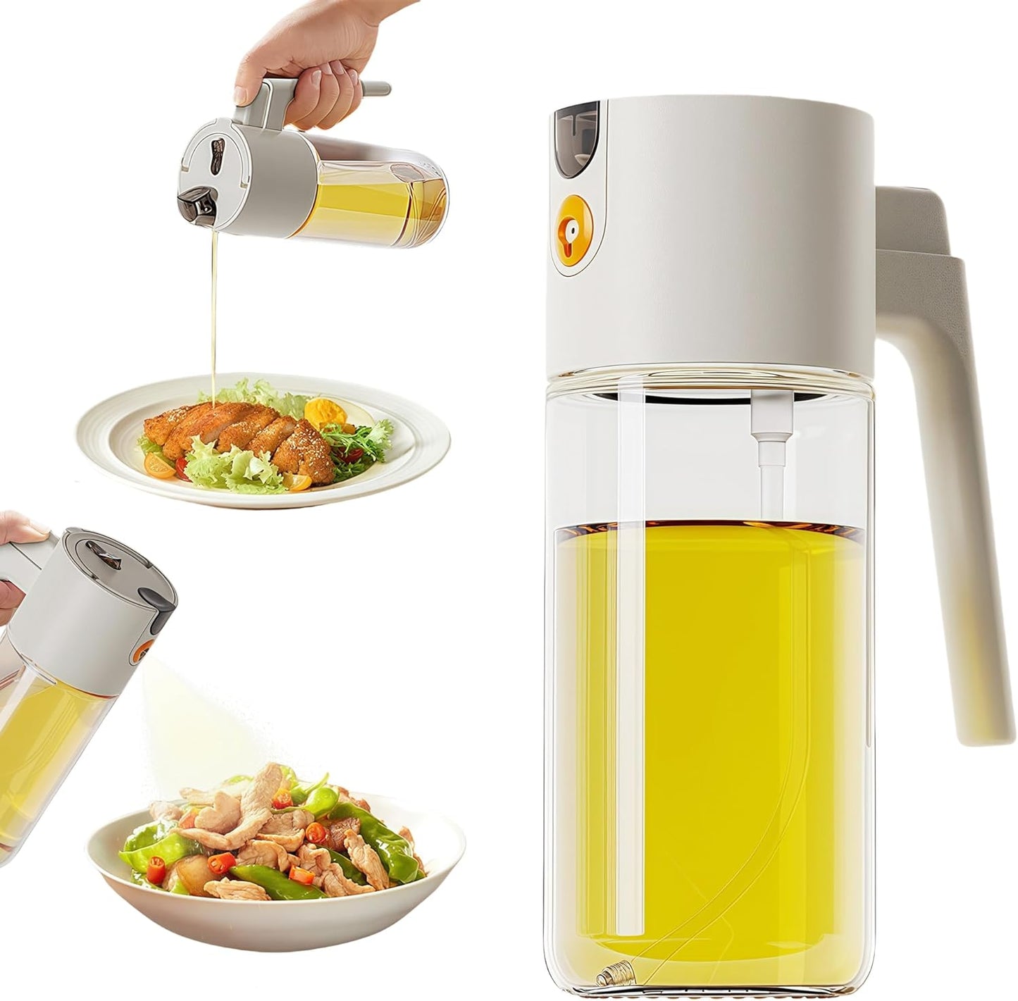 19.6 oz Leak-Proof Glass Olive Oil Sprayer for Cooking, Fine Mist & Pour | 2 in 1 Oil Dispenser and Sprayer, Switch Between Fine Mist & Precision Pour for Air Fryer, BBQ, Salad, Baking - White