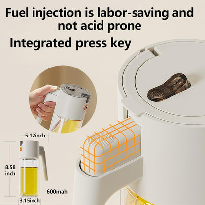 19.6 oz Leak-Proof Glass Olive Oil Sprayer for Cooking, Fine Mist & Pour | 2 in 1 Oil Dispenser and Sprayer, Switch Between Fine Mist & Precision Pour for Air Fryer, BBQ, Salad, Baking - White