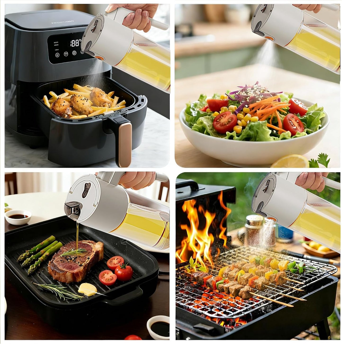 19.6 oz Leak-Proof Glass Olive Oil Sprayer for Cooking, Fine Mist & Pour | 2 in 1 Oil Dispenser and Sprayer, Switch Between Fine Mist & Precision Pour for Air Fryer, BBQ, Salad, Baking - White