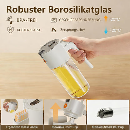 19.6 oz Leak-Proof Glass Olive Oil Sprayer for Cooking, Fine Mist & Pour | 2 in 1 Oil Dispenser and Sprayer, Switch Between Fine Mist & Precision Pour for Air Fryer, BBQ, Salad, Baking - White