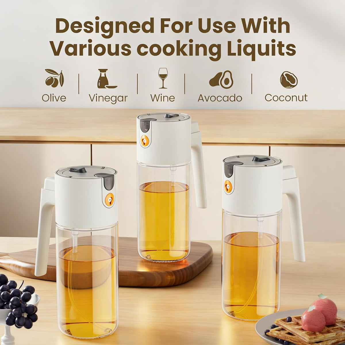19.6 oz Leak-Proof Glass Olive Oil Sprayer for Cooking, Fine Mist & Pour | 2 in 1 Oil Dispenser and Sprayer, Switch Between Fine Mist & Precision Pour for Air Fryer, BBQ, Salad, Baking - White
