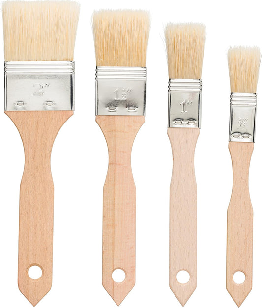 Pastry Brushes Set with Untreated Beechwood Handles, 4 Different Sizes, Multi-purpose Brushes with Natural Boar Bristles for Basting, Glazing and More, Made in Germany