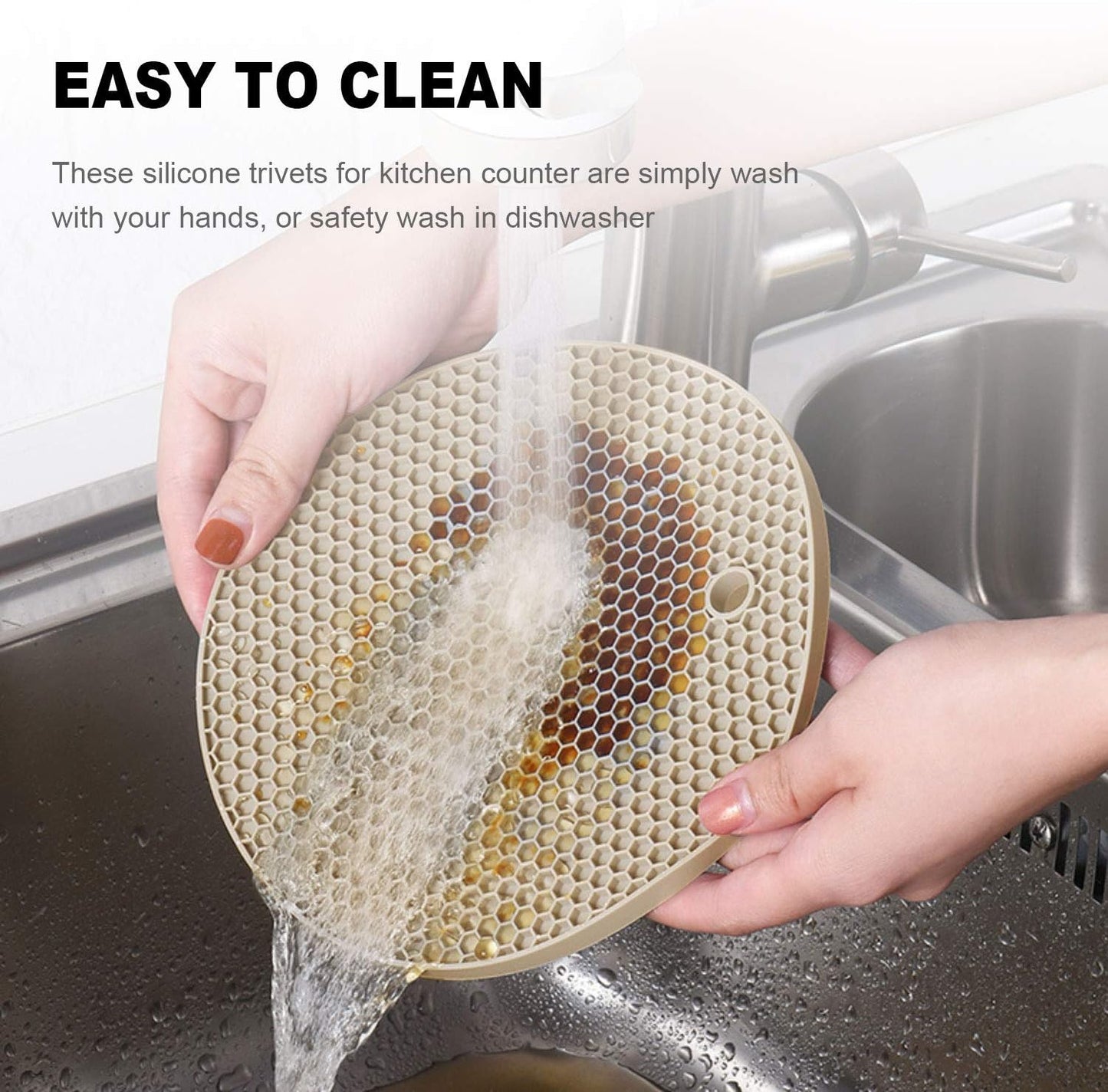 4 Pcs Trivets for Hot Dishes, Kitchen Heat Resistant Silicone Trivet, Extra Thick, Large, Non Slip (3. Beige)