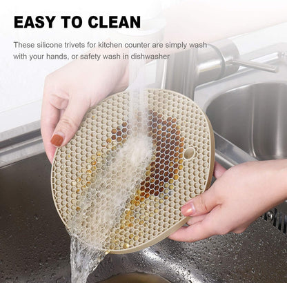 4 Pcs Trivets for Hot Dishes, Kitchen Heat Resistant Silicone Trivet, Extra Thick, Large, Non Slip (3. Beige)