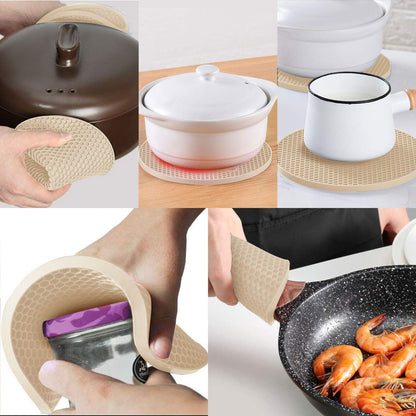 4 Pcs Trivets for Hot Dishes, Kitchen Heat Resistant Silicone Trivet, Extra Thick, Large, Non Slip (3. Beige)