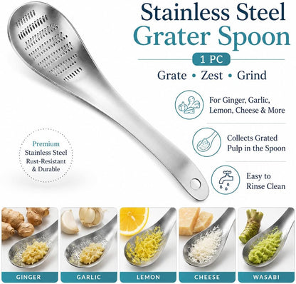 Stainless Steel Ginger Grater Spoon Lime Lemon Zester Cheese Grater Wasabi Ginger Stainless Garlic Press Grinding Gadget