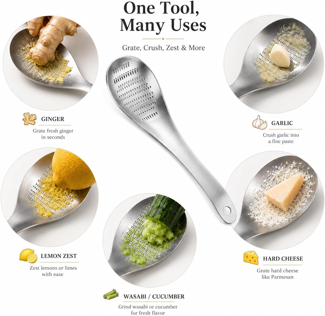 Stainless Steel Ginger Grater Spoon Lime Lemon Zester Cheese Grater Wasabi Ginger Stainless Garlic Press Grinding Gadget
