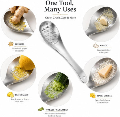 Stainless Steel Ginger Grater Spoon Lime Lemon Zester Cheese Grater Wasabi Ginger Stainless Garlic Press Grinding Gadget