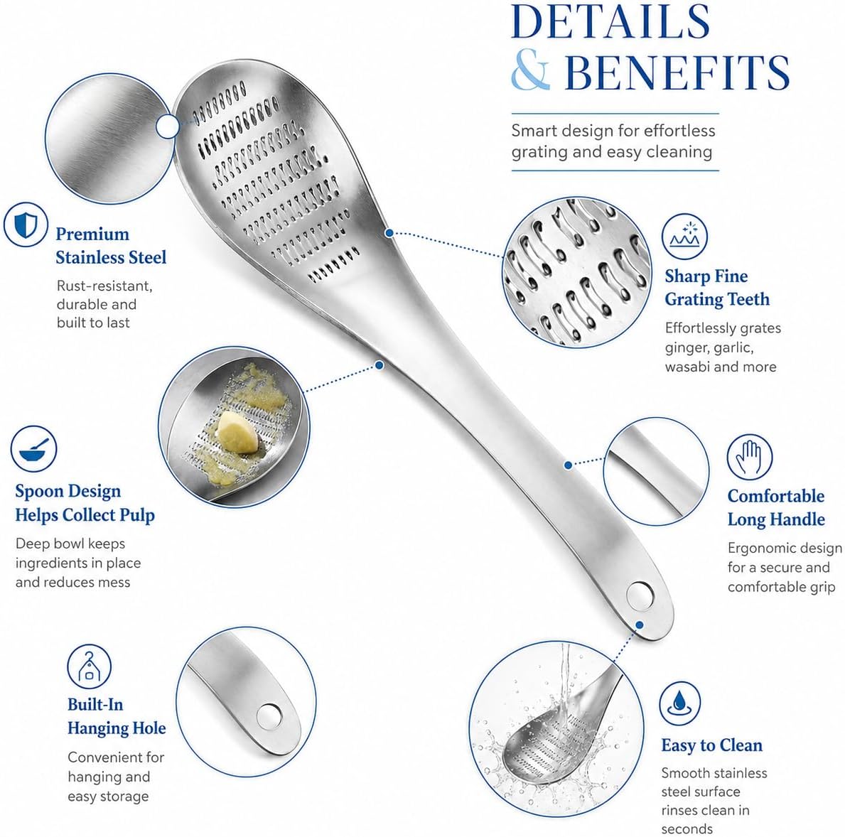 Stainless Steel Ginger Grater Spoon Lime Lemon Zester Cheese Grater Wasabi Ginger Stainless Garlic Press Grinding Gadget