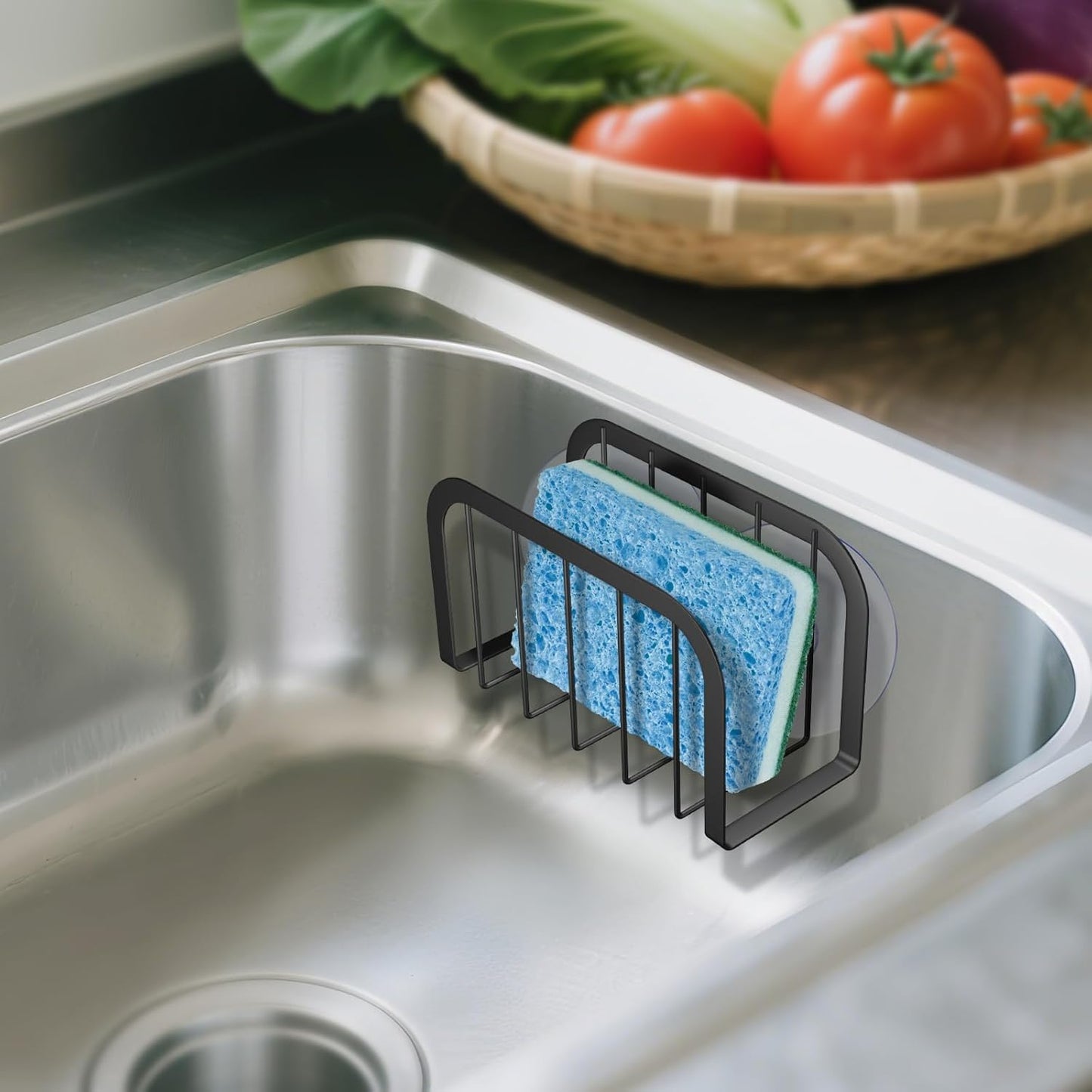 Sponge Holder for Kitchen Sink,Kitchen Caddy with Sponge Holder,Dish Soap Holder - Black