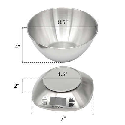 Stainless Steel Digital Kitchen Scale w. Bowl - for Food Coffee Lab - LCD Display gram Ounces lb:oz lb ml - 12 LBS/5.5 KG Capacity - Battery Included - Gold by The Display Guys