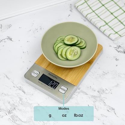 Stainless Steel Digital Kitchen Scale w. Bowl - for Food Coffee Lab - LCD Display gram Ounces lb:oz lb ml - 12 LBS/5.5 KG Capacity - Battery Included - Gold by The Display Guys
