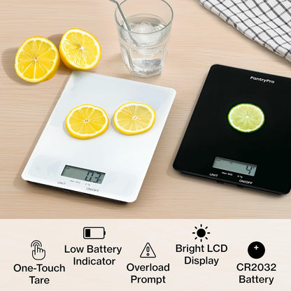 Stainless Steel Digital Kitchen Scale w. Bowl - for Food Coffee Lab - LCD Display gram Ounces lb:oz lb ml - 12 LBS/5.5 KG Capacity - Battery Included - Gold by The Display Guys