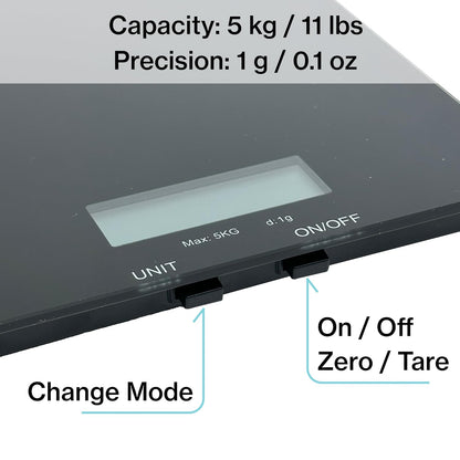 Stainless Steel Digital Kitchen Scale w. Bowl - for Food Coffee Lab - LCD Display gram Ounces lb:oz lb ml - 12 LBS/5.5 KG Capacity - Battery Included - Gold by The Display Guys