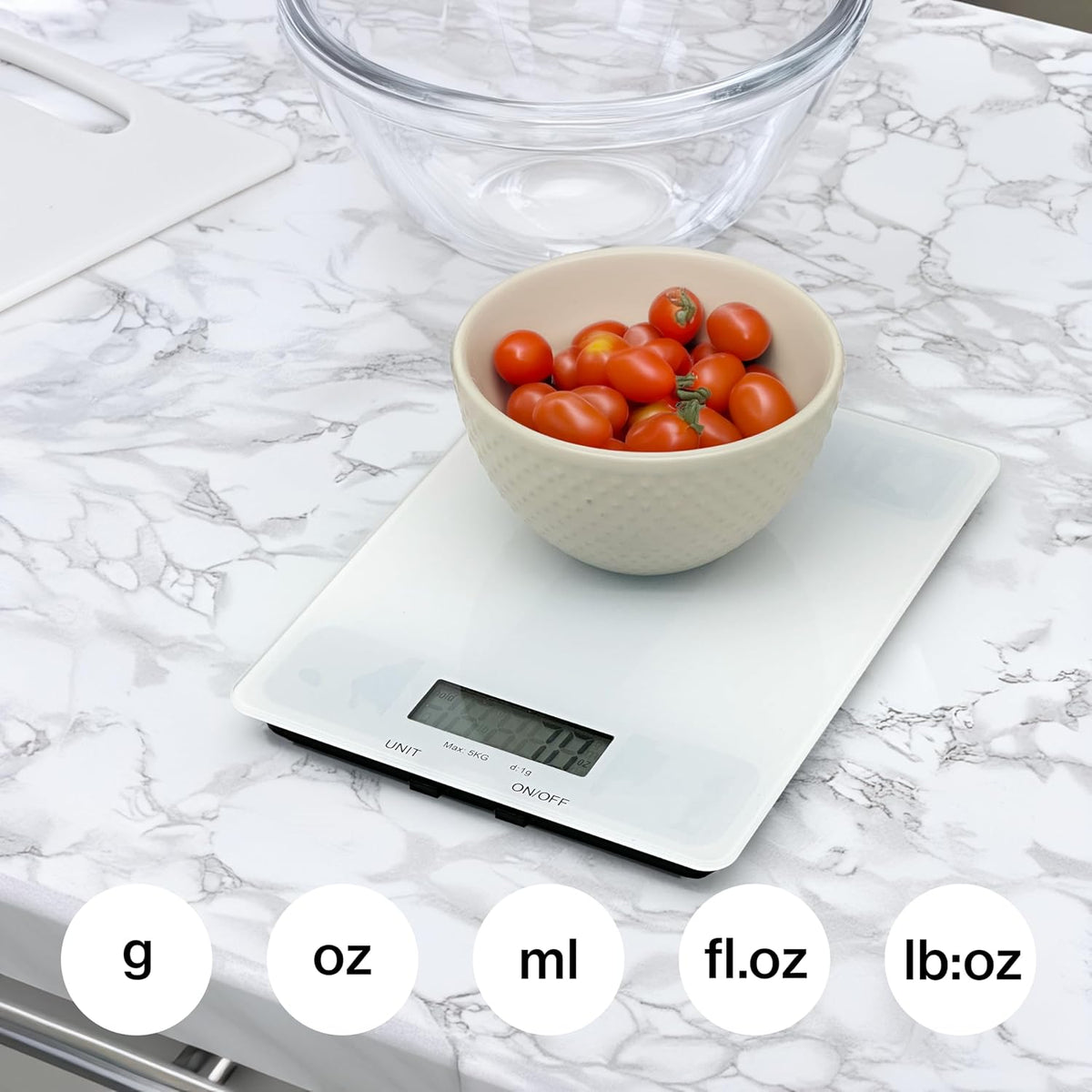 Stainless Steel Digital Kitchen Scale w. Bowl - for Food Coffee Lab - LCD Display gram Ounces lb:oz lb ml - 12 LBS/5.5 KG Capacity - Battery Included - Gold by The Display Guys