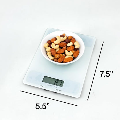 Stainless Steel Digital Kitchen Scale w. Bowl - for Food Coffee Lab - LCD Display gram Ounces lb:oz lb ml - 12 LBS/5.5 KG Capacity - Battery Included - Gold by The Display Guys
