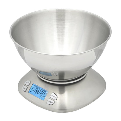 Stainless Steel Digital Kitchen Scale w. Bowl - for Food Coffee Lab - LCD Display gram Ounces lb:oz lb ml - 12 LBS/5.5 KG Capacity - Battery Included - Gold by The Display Guys
