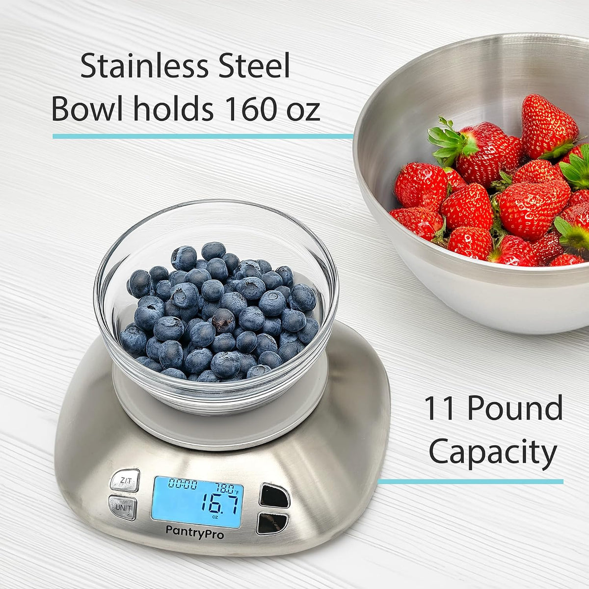 Stainless Steel Digital Kitchen Scale w. Bowl - for Food Coffee Lab - LCD Display gram Ounces lb:oz lb ml - 12 LBS/5.5 KG Capacity - Battery Included - Gold by The Display Guys