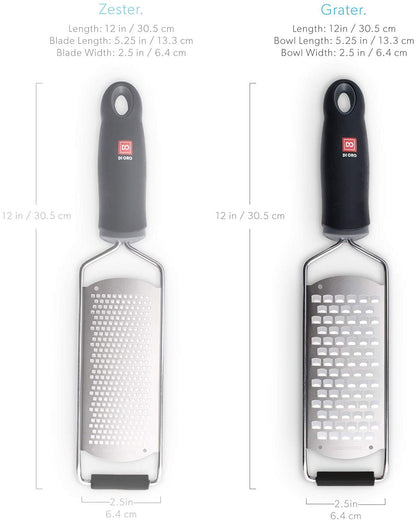 DI ORO Cheese Grater with Handle - Graters for Kitchen Stainless Steel - Flat Hand Held Kitchen Grater for Shredding Vegetables & Food - Rust-Proof Heavy Duty Metal Hand Grater for Cooking & Grating